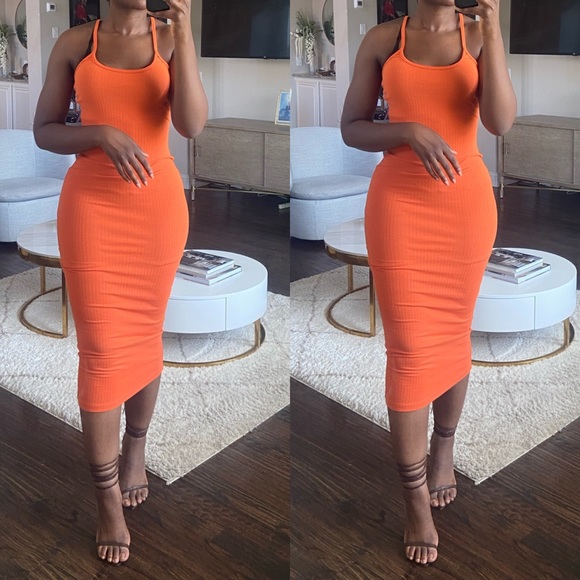 Missguided Dresses & Skirts - LAST CHANCE | Ribbed Orange Midi Dress 🍊